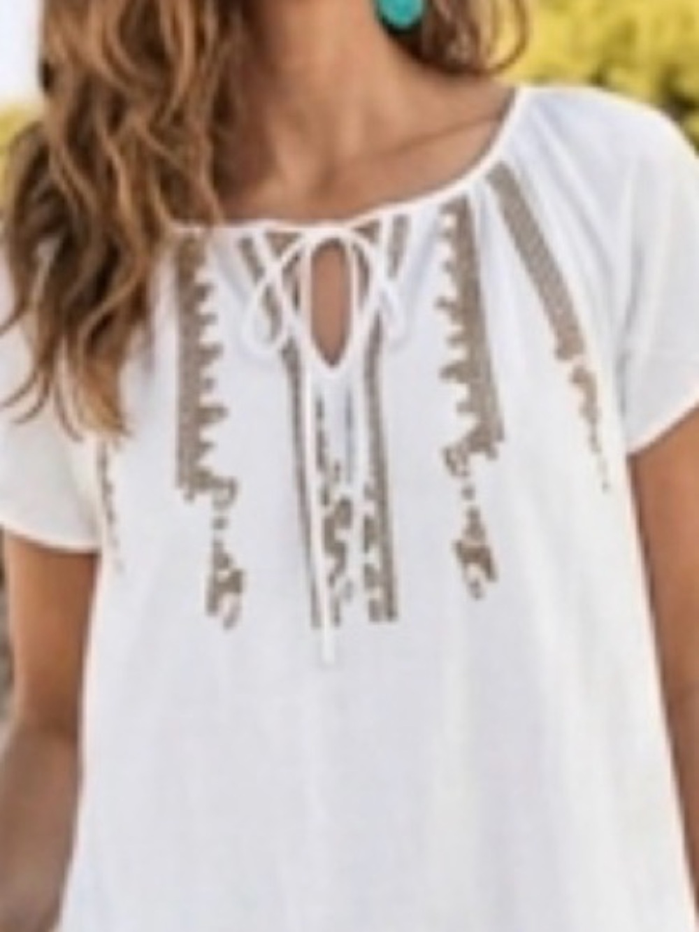 White  Route 66 White Cotton Boho Peasant Dress Size Medium - Picture 2 of 7